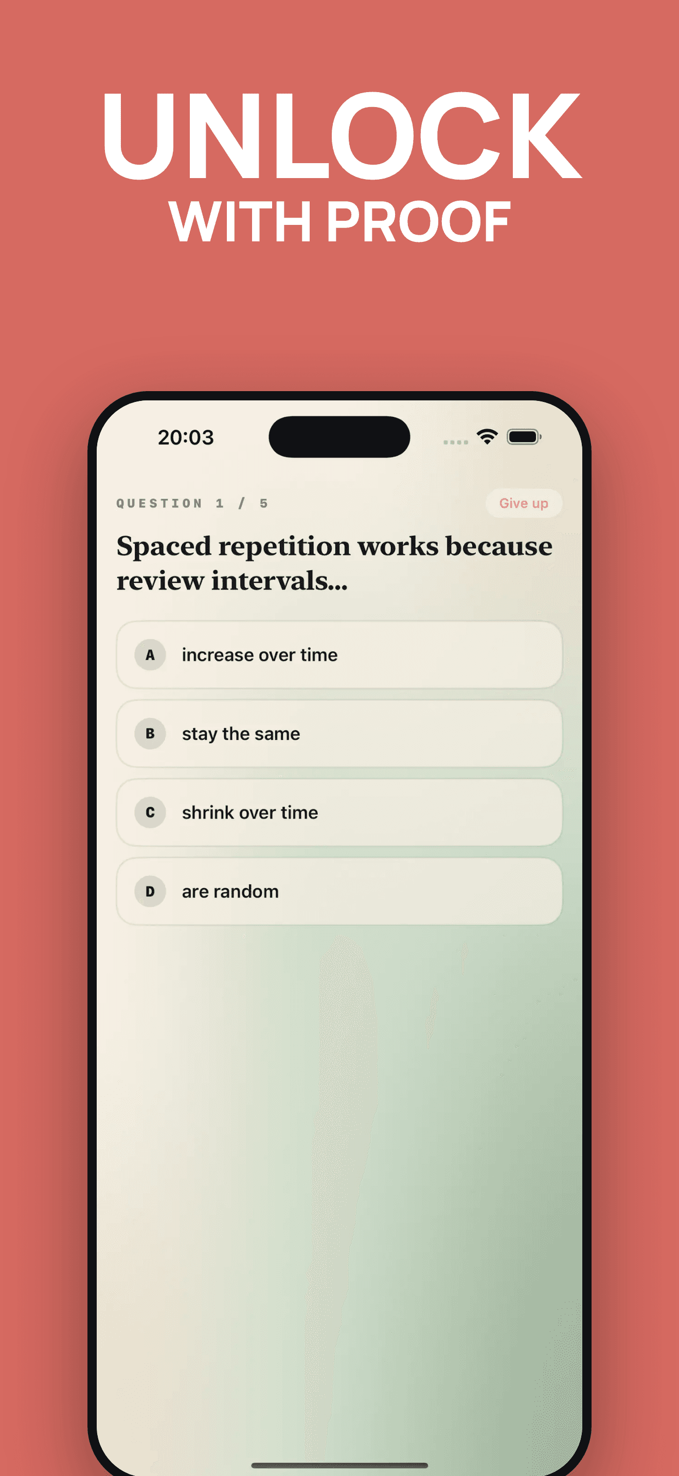 Lockwork quiz unlock screen